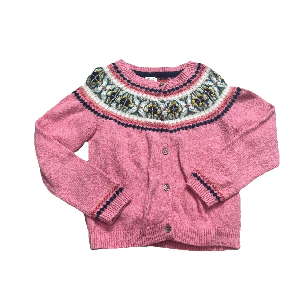 Mini Boden Fair Isle Sweater Cardigan Pink Size 6-7Y